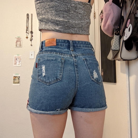 QFBH High Waisted Denim Shorts - Picture 3 of 6